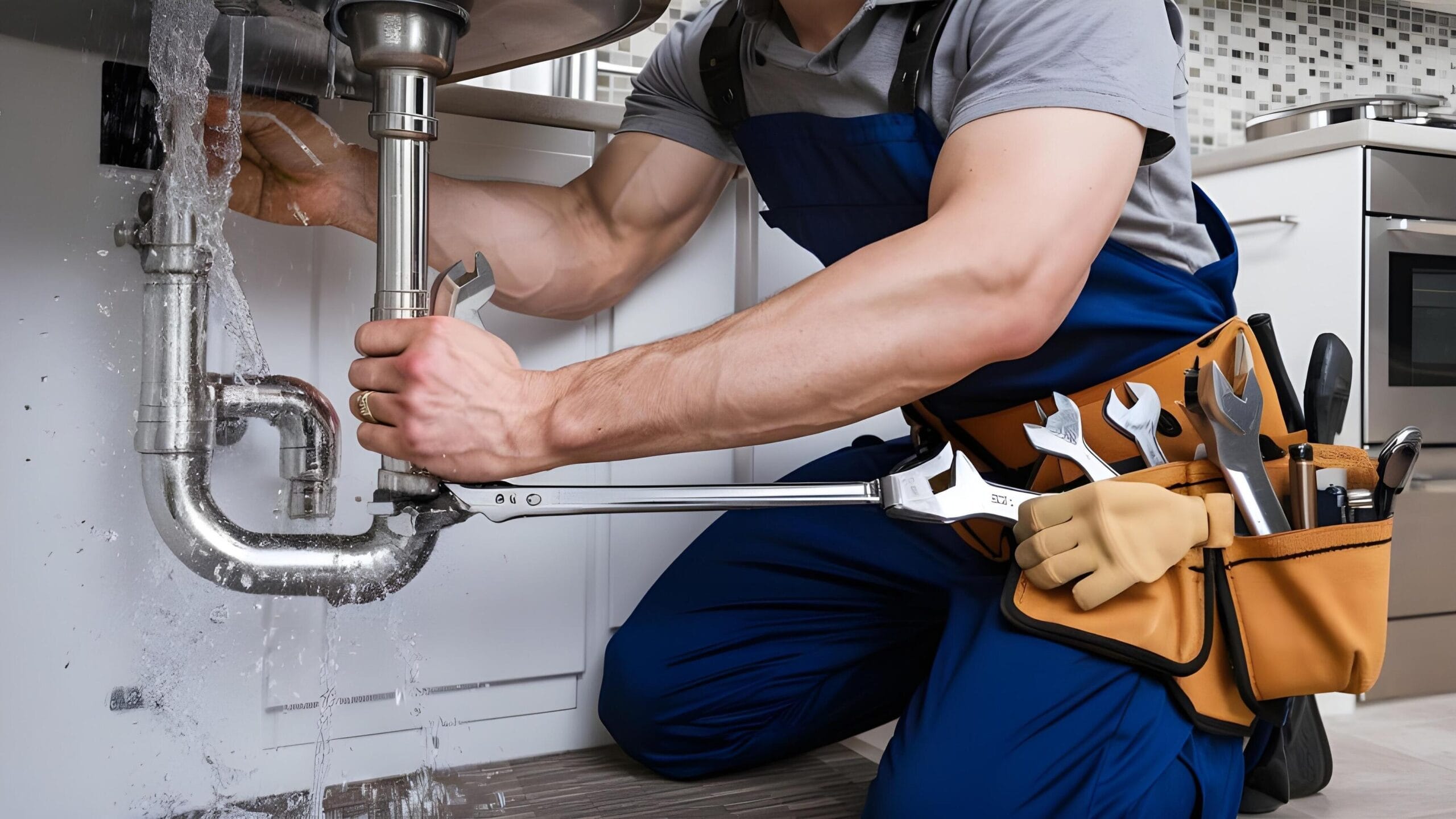 Plumber tightening a residential plumbing pipe in Longmont